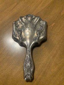 Antique Monogram (D) Art Nouveau Sterling Silver Vanity Handheld Mirror 11 Oz.