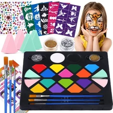 Face Painting Kit for Kids - 16 Colors Water Based Body Face Paint Includes B...
