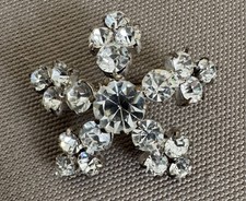 Vintage  Star Shape Brooch Pin Clear Colorless Gems Rhinestones Silver C-Clamp