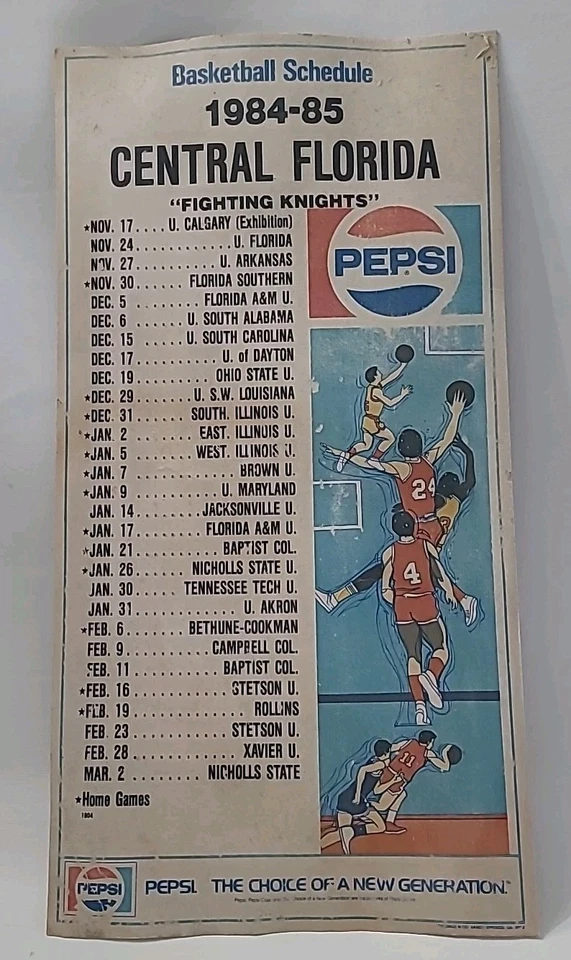 Póster Pepsi vintage 1984-1985 calendario de baloncesto universitario Florida Central leer⬇ Foto 2 de 4
