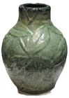 99 No Reserve Green Art Pottery Favrile Style Vase w/Large Leaves Weller (attr.)