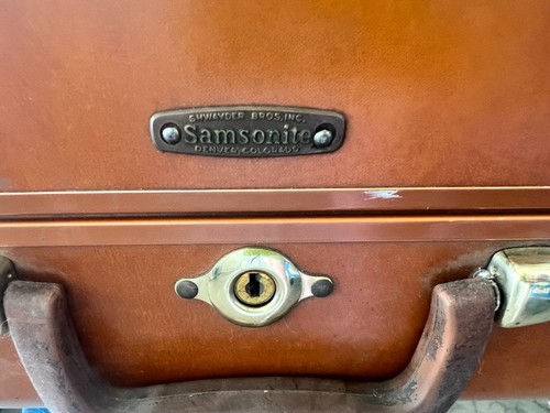 Vtg Samsonite Shwayder Bros Hardshell Brown Leather Suitcase Style No Key - Picture 7 of 7