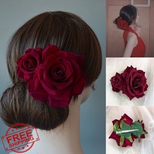 Flower Hair Comb Rose Bohemia Hairpin Bride Wedding Wine Red