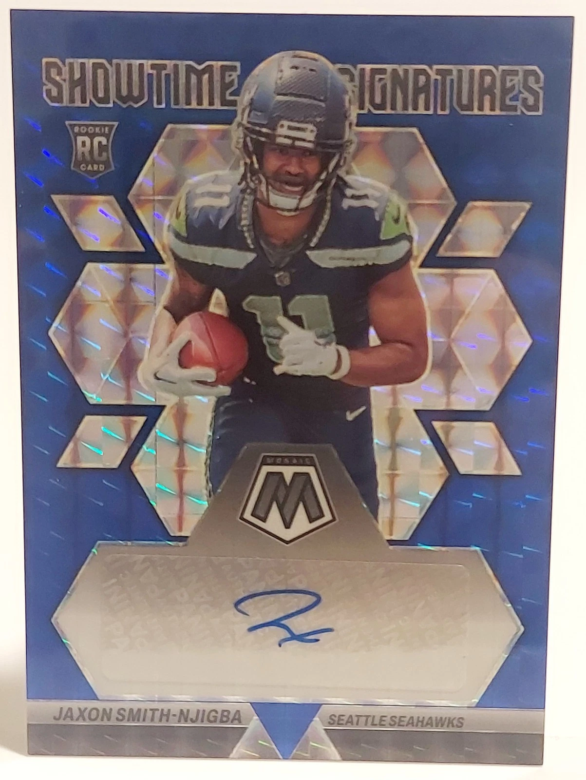 2023 Mosaic Jaxon Smith-Njigba Showtime Signatures Blue Prizm Rookie Auto #/75