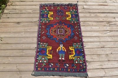 Tapis Turc Kilim 23''x44'' Tissé Main Kirsehir Mini Tapis 60x112cm Door Mat - Photo 1/4