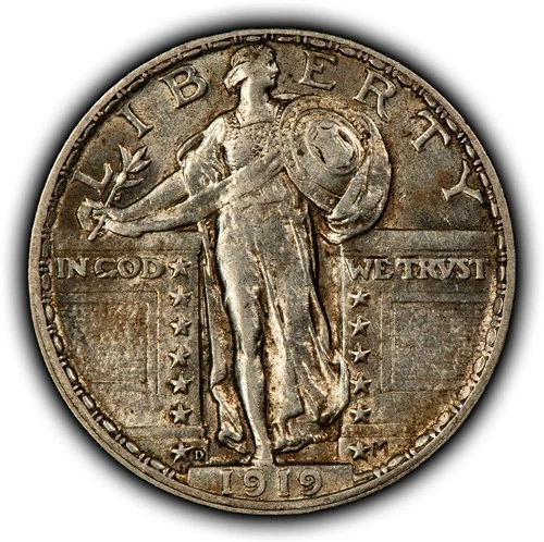 1919-D 25c Standing Liberty Silver Quarter - AU/UNC Key Date - VIDEO - SKU-B5296