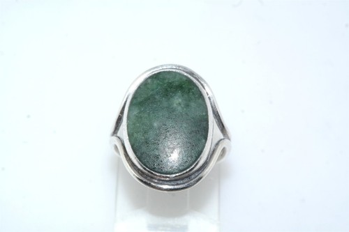 Vtg Native American Signed FN or FH 925 Sterling Silver Jade Ring sz 3.5