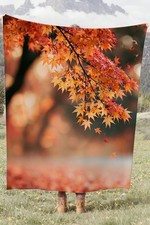 Autumn Maple Leaves Coral Fleece Cozy Throw Blanket Rustic Elegant