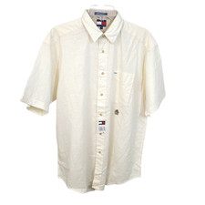 NEW w/ TAGS Tommy Hilfiger Mens Linen Cotton Shirt Button Short Sleeve Vtg