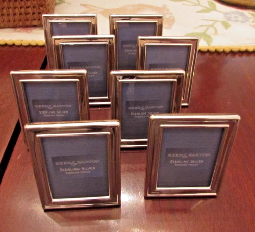 Set of 8 Reed & Barton Sterling Silver & Wood Place Card Holders Small Picture F