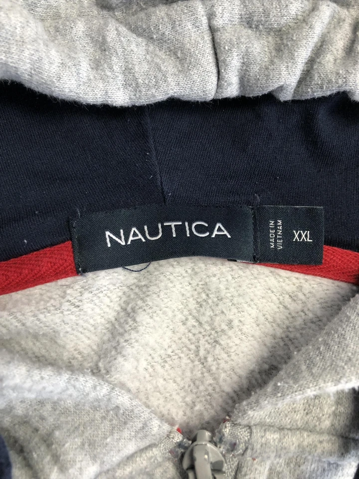 Nautica Hoodie Mens 2XL Gray Full Zip Hooded Sweatshirt Spell Out Logo Fleece - Image 4 of 4