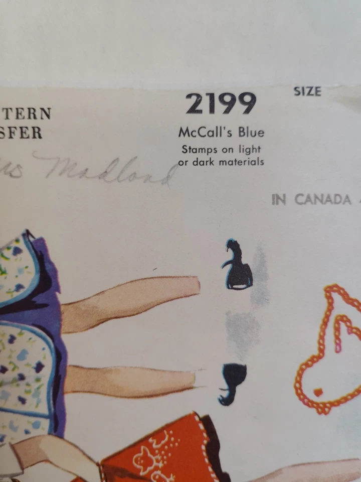 Apron Cobbler & Chick Transfer Girls 6 McCalls 2199 Sewing Pattern VTG 1950's - Image 3 of 4