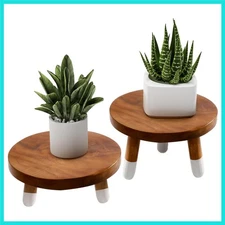 9" Round Dip Dyed Teak Plant Stand |Wood Risers for Decor | Wood Pedestal Sta...