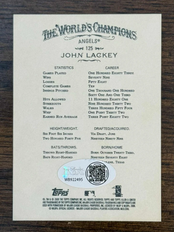 RARE! 2008 Topps Allen & Ginter #125 John Lackey Los Angeles SIGNED/AUTO JSA - Image 2 of 2