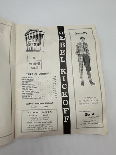 Vintage September 23 1967 Ole Miss Memphis State Rebel Kickoff Football Program - Picture 12 of 12