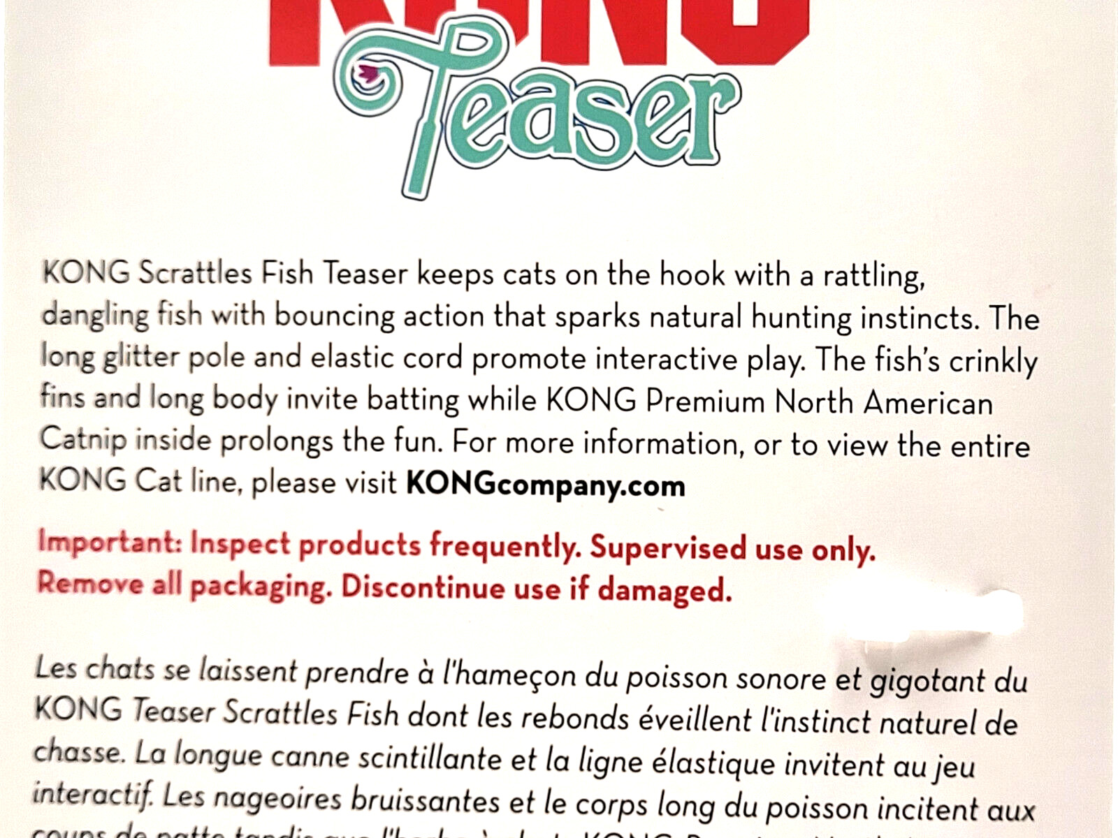 KONG Teaser Scrattles Fish Wand Interactive Catnip Cat Toy