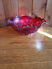 LE Smith Vintage Carnival Glass Bowl Ruffled Edges Windmill Pattern in Red