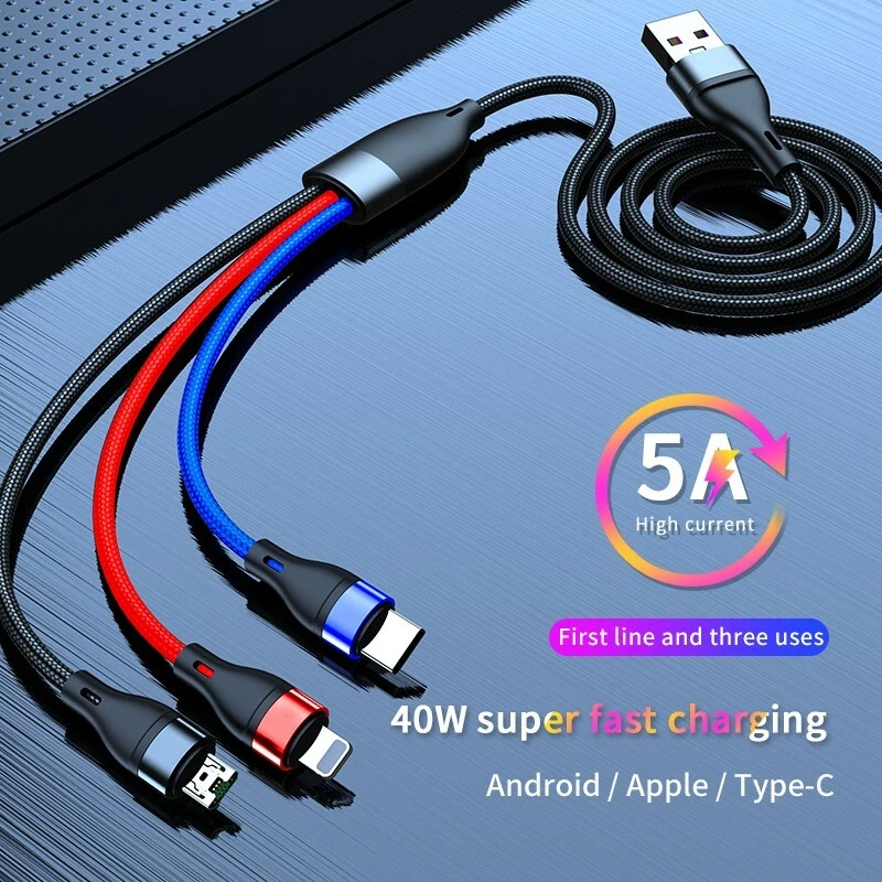 3 in 1 Multi Super Fast Charging USB Cable 5A with Box - Image 4 of 4