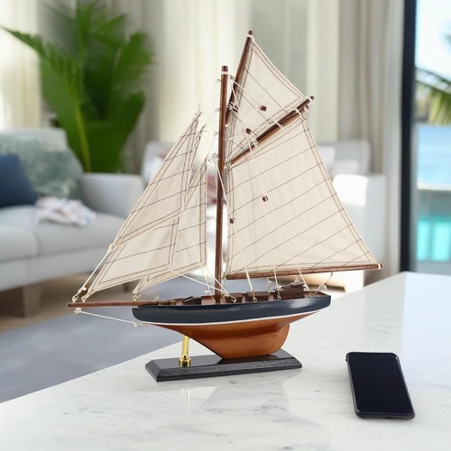 15" Wooden Sailboat Decor Classic Columbia America'S Cup Ship Model Nautical Yac - 第 4/7 張圖片