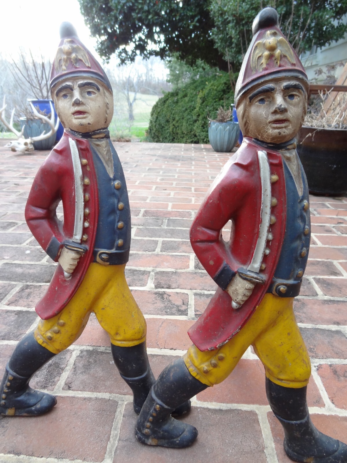 Antique Cast Iron Hessian Soldier Fireplace Andirons eBay