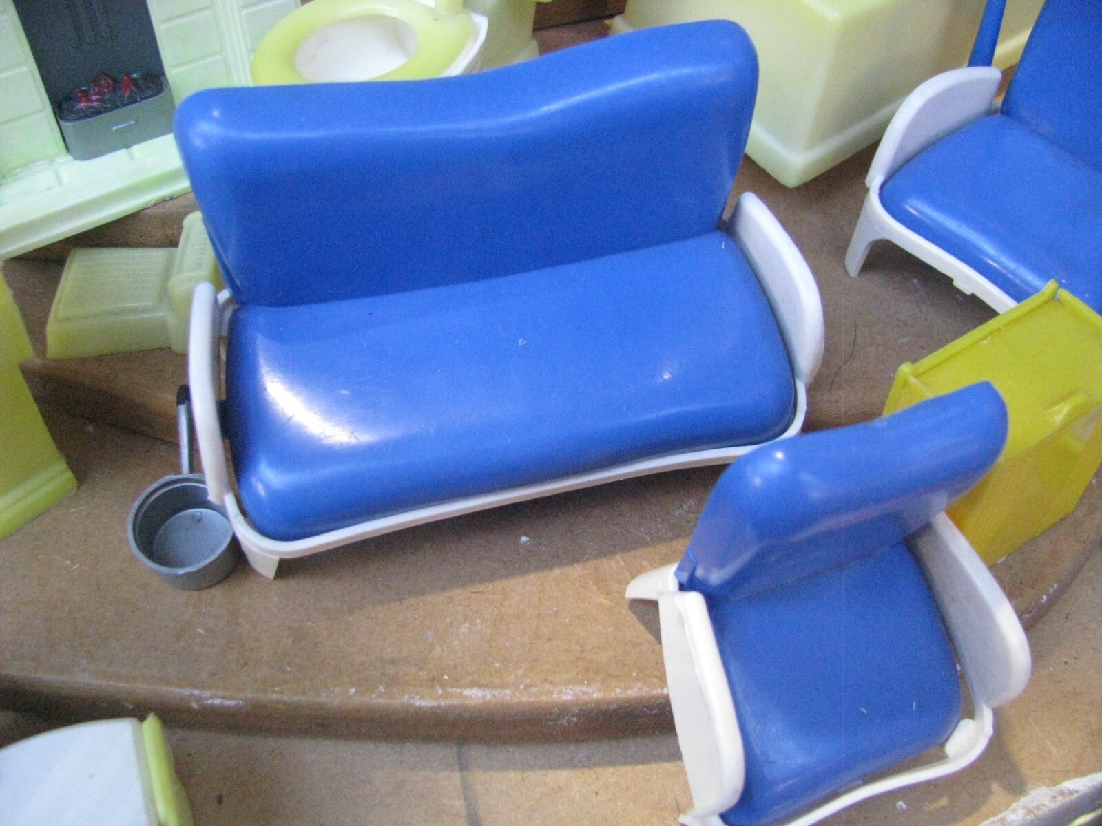 vintage 1950's plastic dolls house furniture doll toi swing chair sofa fireplace eBay