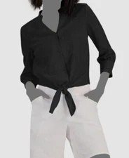 $59 Inc International Concepts Women's Black Tie-Hem Button Top Size S