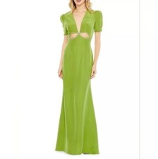 NWT Mac Duggal Womens Green Cut Out Rhinestone Puff Sleeve Formal Gown Size 8