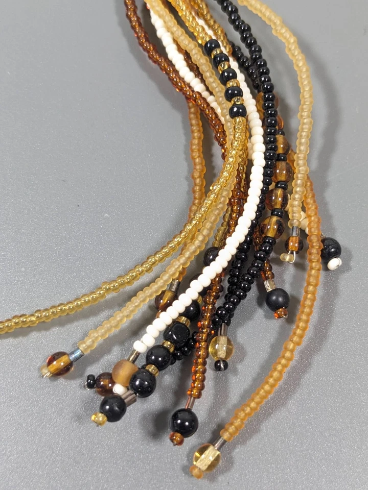 Collar Playa Costero Tribal Ámbar Marrón Negro Vidrio Cuentas Borla 32 pulgadas Foto 3 de 4