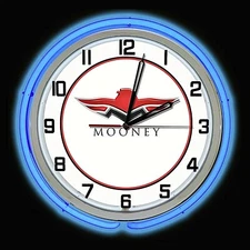 Mooney Aircraft Logo Sign 19" Blue Double Neon Clock Airplane Hanger Man Cave