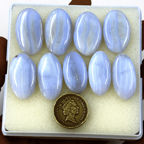 9 Pcs Natural Blue Chalcedony Top Grade 28mm-32mm Oval Cabochon Loose Gemstones - Picture 12 of 13
