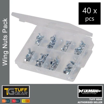 FIXMAN 40 x Wing Nuts Pack Heavy Duty Butterfly Heads M4 M5 M6 M8 M10 M12 Set