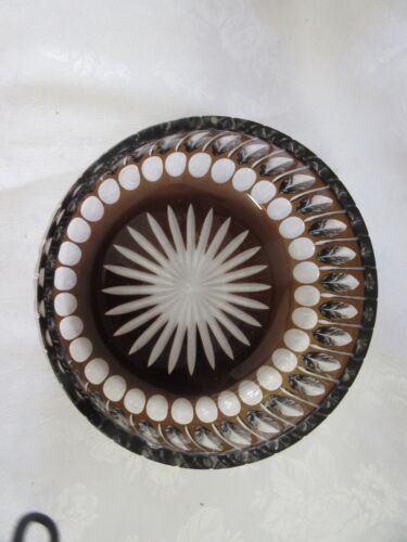 Vtg Cut to Clear Lead Crystal RARE Chocolate Brown 8" by 4" Tall Bowl, As Found - Afbeelding 1 van 6