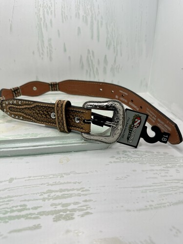 Nocona Western Boys Belt Youth Leather Scalloped Calf Hair Conchos Tan Size 18 - Picture 3 of 5