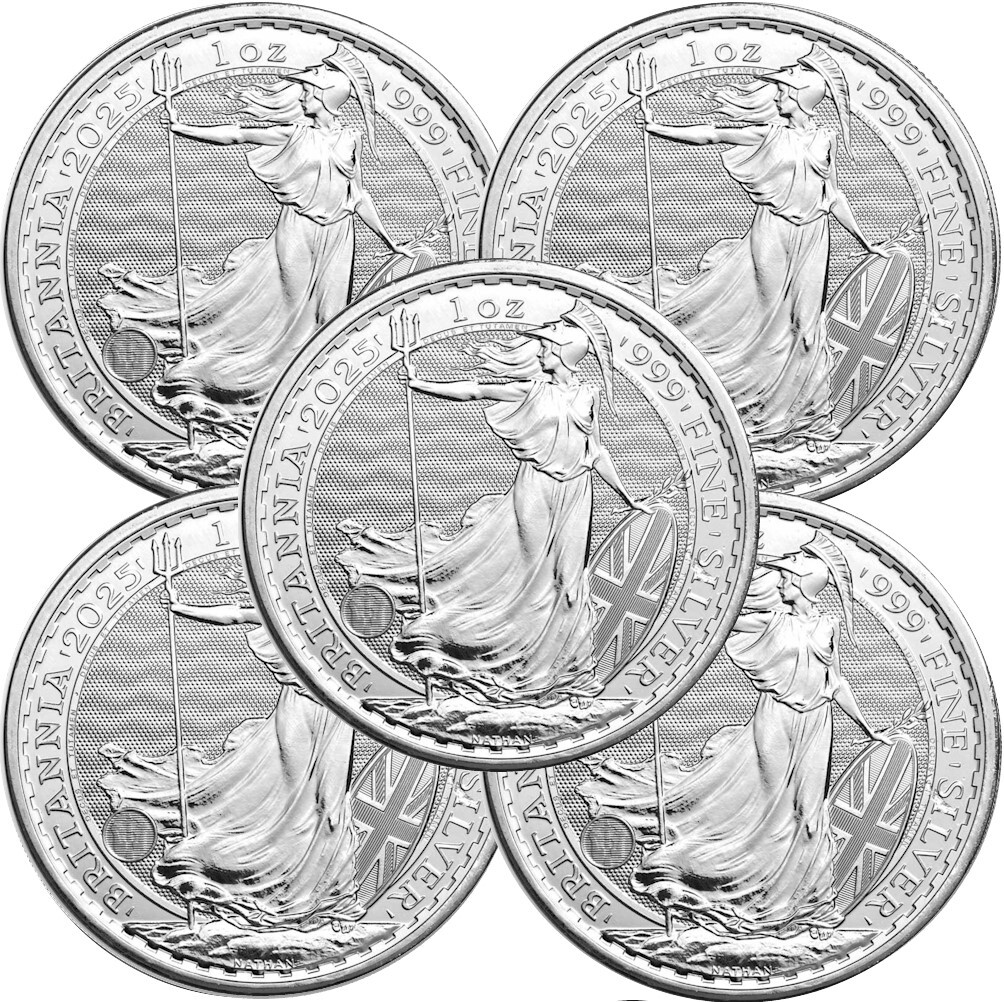 Lot of 5 - 2025 United Kingdom 2 Pound Silver Britannia .999