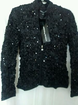 Womans aDressing Shirt Zipper Crinkle Charmeuse Sequins Light Wt. XS Stretch NWT