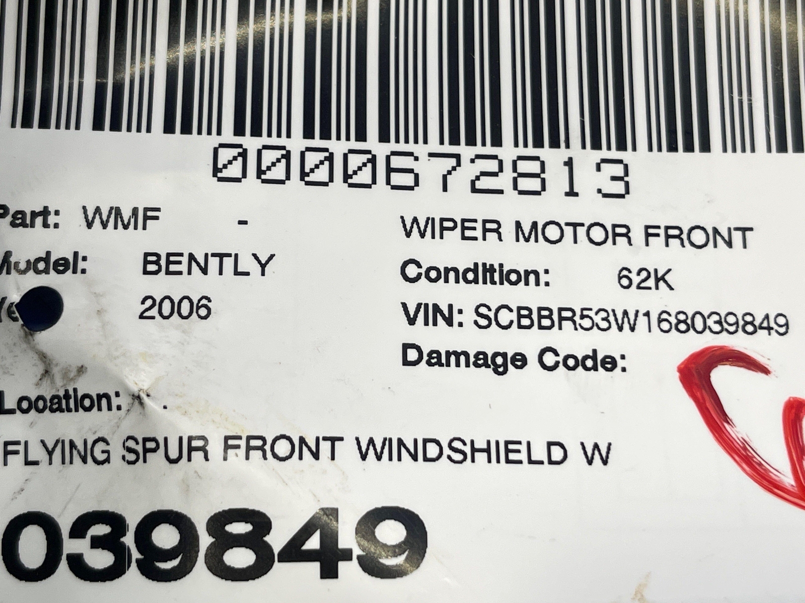 2006-2012 BENTLEY CONTINENTAL FLYING SPUR FRONT WINDSHIELD WIPER MOTOR UNIT OEM
