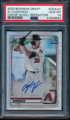 PSA 10 AJ VUKOVICH AUTO 1st 2020 Bowman Chrome Draft REFRACTOR 