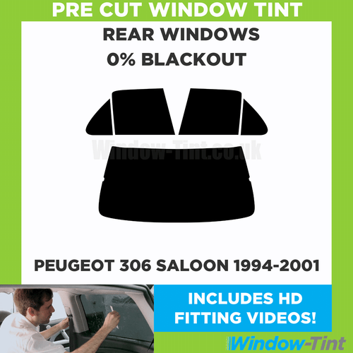 For Peugeot 306 4-Door Berlina 94-01 Pre Cut Window Tint Rear 0% Blackout Film