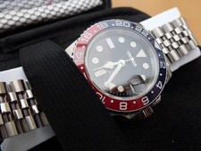 Mens Cronos Homage Gmt Master Black / Red Coke Bezel. Full Loom.