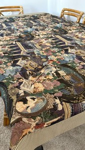 Vintage French Tapestry Parlor Scene Custom made Tablecloth  66”x82” BRIDGERTON