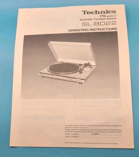Technics SL-BD22 Record Player / Turntable  Owner / User Manual *Original* #2