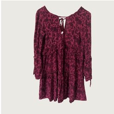American Eagle Outfitters Burgundy Floral Tiered Boho Fairycore Mini Dress XS