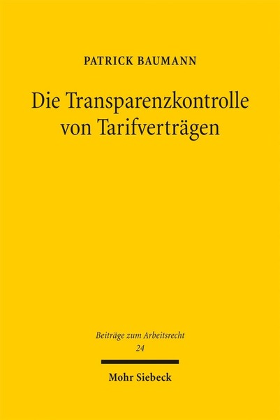 Die Transparenzkontrolle Von TarifverträGen | Patrick Baumann | Deutsch | Buch-image