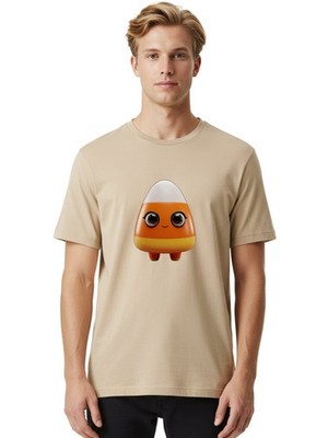 Candy-Corn-Character Mens Graphic Tee, 100% Cotton, Casual Summer Wear