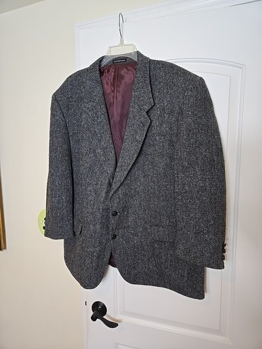 Vintage Moores Blazer Sport Jacket Mens 50 R Gray Blue Wool Harris Tweed