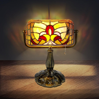 Elegant Tiffany Banker Desk Lamp - Handmade Stained Glass Adjustable Piano Light