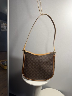 Celine Brown Macadam PVC Canvas Leather Shoulder Bag Purse