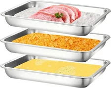 3Pcs Stainless Steel Breading Trays Set, 10.4 x 7.7 x 1.9, Silver