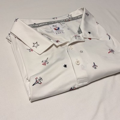 Puma Volition America Polo Shirt Mens XXL White Stars Jets Patriotic Print