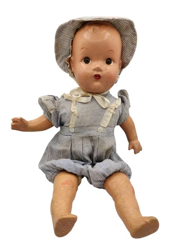 Old Antique Composition Doll With Outfit 18" Cloth Body Plastic Eyes Baby Dolly - Picture 1 of 10